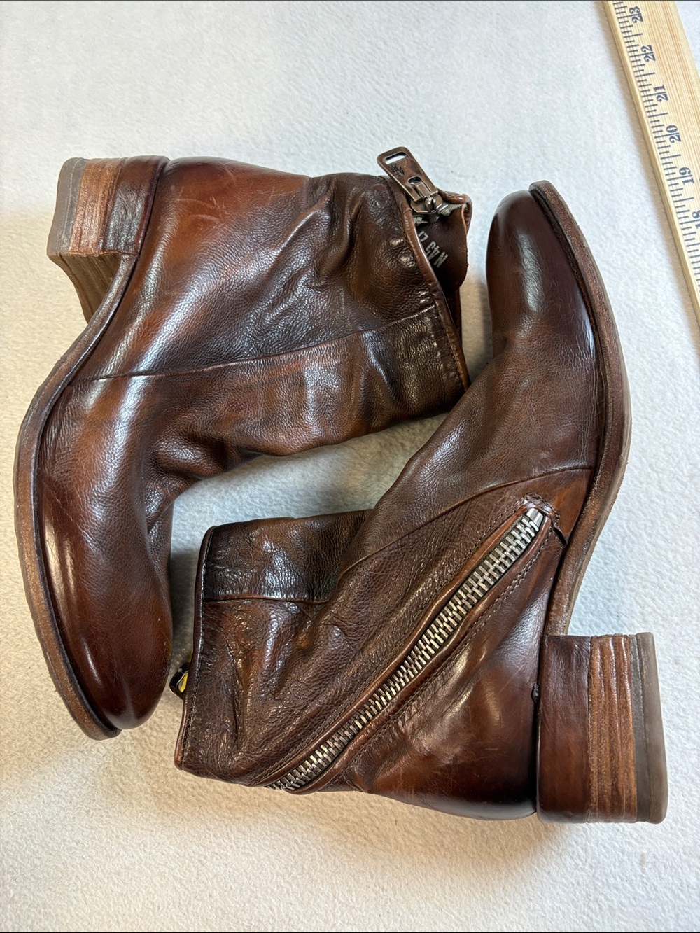 A.S.98 Brown Leather Side-Zip Ankle Booties